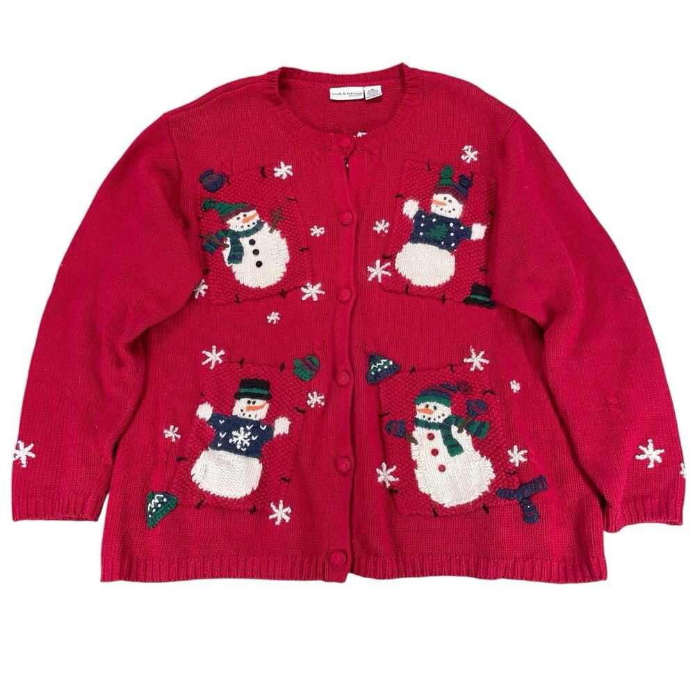 VTG Croft & Barrow Red Snowman Christmas Cardigan Sweater Sz XL Embroidered Fun - Picture 11 of 11